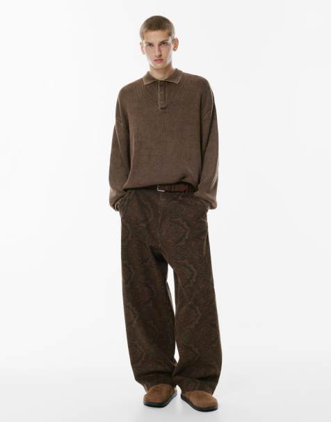 Pull&Bear Paisley wide-leg trousers in brown - view 1