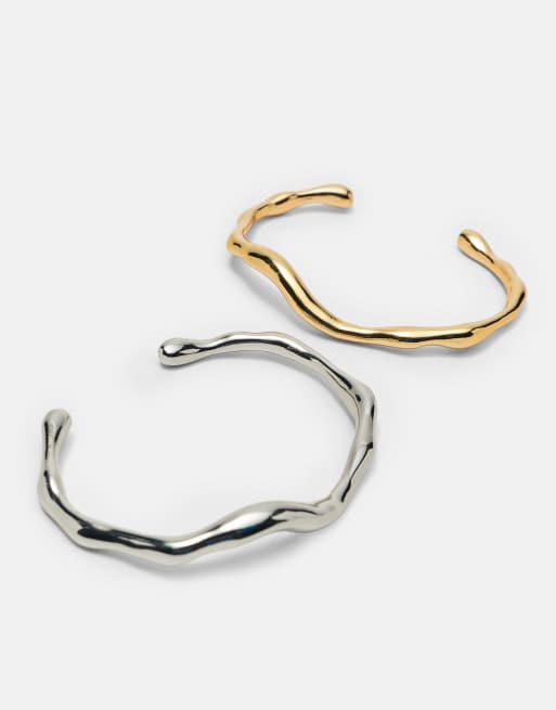 Pull&Bear Pakke med 2 metalliske armbånd i sølv/guld, 4 af 4