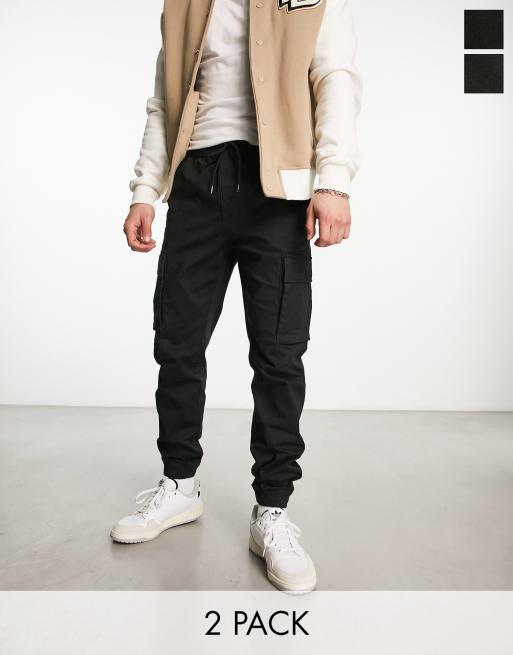 Pull&Bear - Pakke med 2 par sorte cargobukser