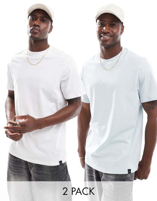 Pull&Bear - Pakke med 2 T-shirts i hvid/blå