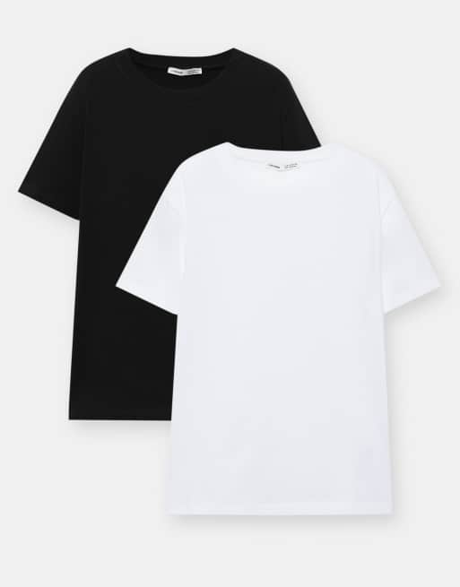 Pull&Bear - Pakke med 2 T-shirts i hvid/sort med regular fit-pasform, 4 af 4