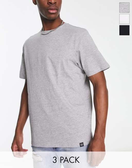 Pull&Bear - Pakke med 3 basis-T-shirts i sort/hvid/grå 