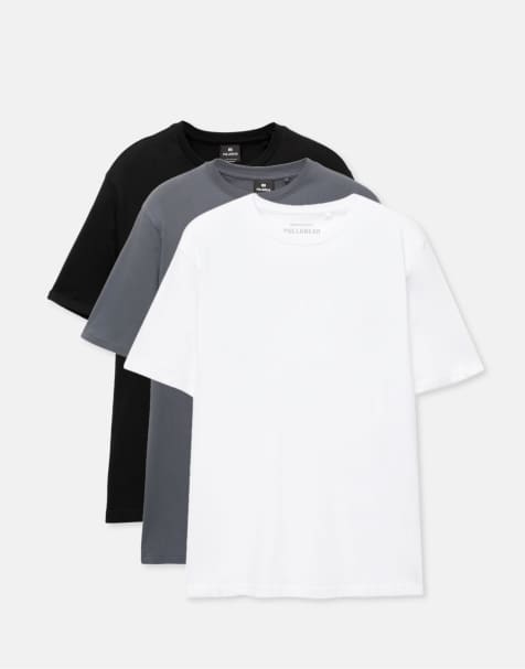 Pull&Bear - Pakke med 3 kortærmede T-shirts i blågrå/hvid/sort - view 1