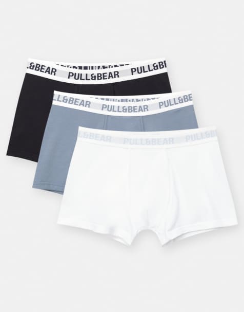 Pull&Bear - Pakke med 3 par boksershorts i lyseblå/multifarve med logo-taljebånd - view 1