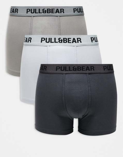 Pull&Bear - Pakke med 3 par boksershorts med logo-taljebånd i sort/grå/hvid - view 1