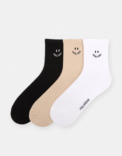 Pull&Bear - Pakke med 3 par sokker i forskellige farver med smiley-motiv - view 1