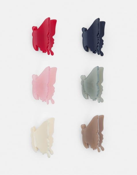 Pull&Bear - Pakke med 6 små hårklemmer i hvid/multifarve med sommerfugledesign - view 1
