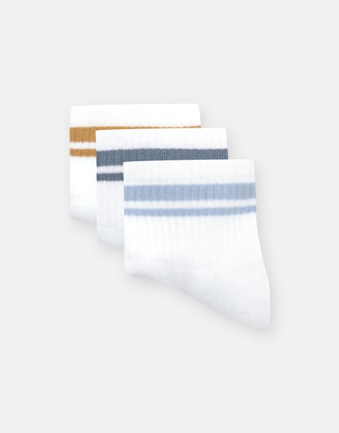 Pull&Bear - Pakke med hvide sportssokker med striber og logo i forskellige farver - view 1