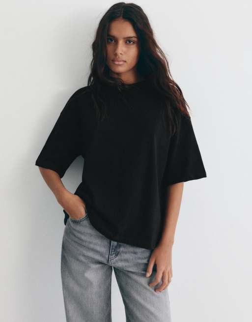 Pull&Bear - Pakke med oversized T-shirts i hvid/sort, 3 af 4