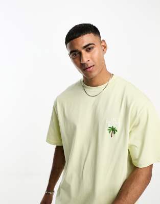 Pull&Bear palm tree embroidered t-shirt in green | ASOS