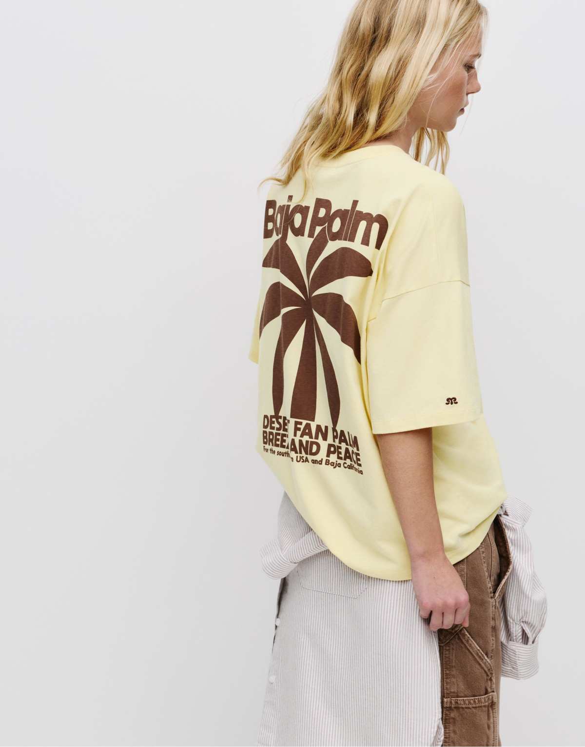 Pull&Bear Palm tree t-shirt in pastel yellow