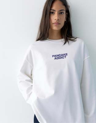 Pull & Bear - Pancake - T-Shirt in Eisweiß mit Print