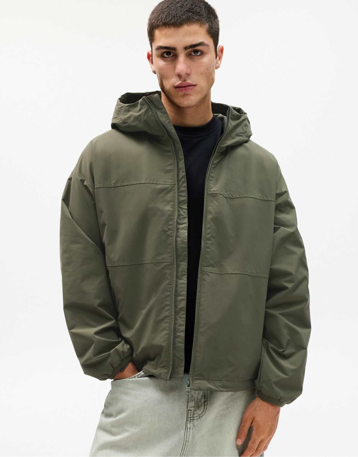 Pull&Bear Panel raincoat in green