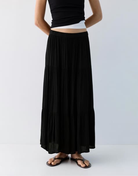Pull&Bear Paneled midi skirt in black - view 1