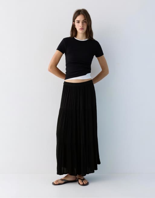 Pull&Bear Paneled midi skirt in black, 2 of 4