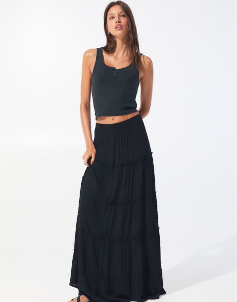 Pull&Bear panelled midi skirt in black - view 1