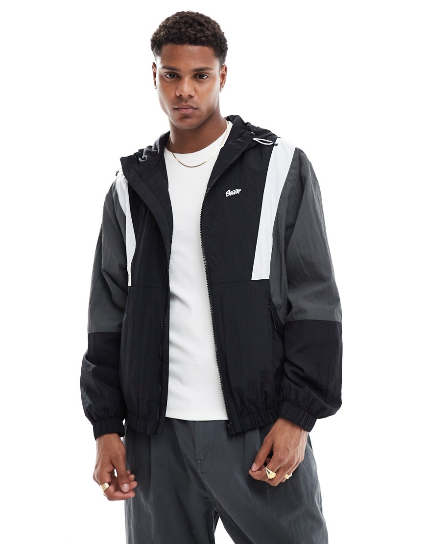 Pull & Bear panelled track jacket in black