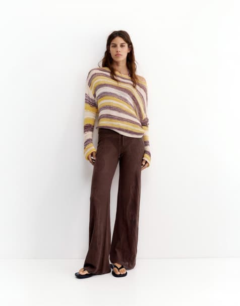 Pull&Bear - Pantalon à fleurs découpées - Marron - view 1