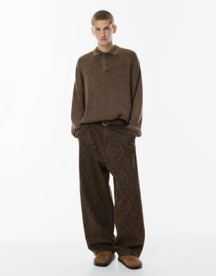 Pull & Bear - Pantalon ample à motif cachemire - Marron-Brown