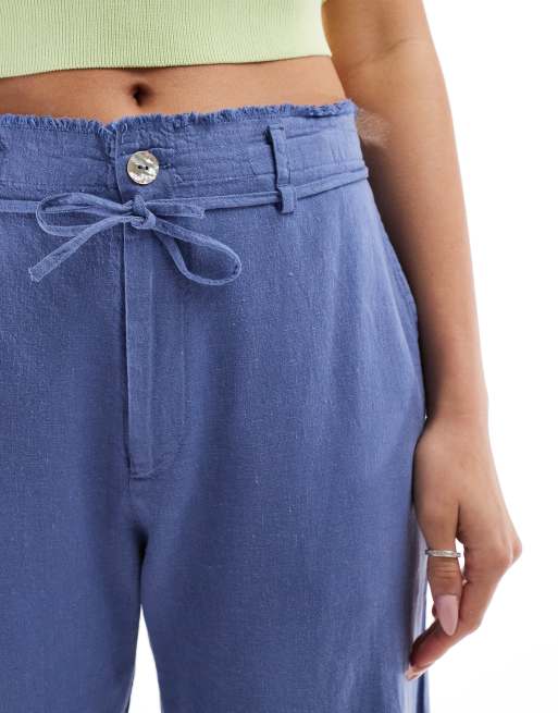 Pull&Bear - Pantalon ample en lin mélangé à ourlet effiloché - Bleu, 4 de 5
