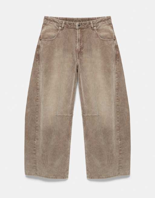 Pull&Bear pantalon barrel en velours côtelé gris, 4 de 6