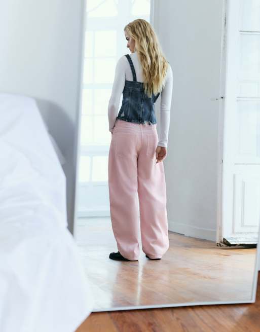 Pull&Bear pantalon barrel en velours côtelé rose, 2 de 6