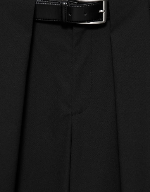 Pull&Bear pantalon barrel taille haute avec plis et ceinture noir, 6 de 7