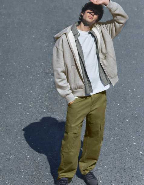 Pull&Bear pantalon cargo à coupe barrel kaki - view 1