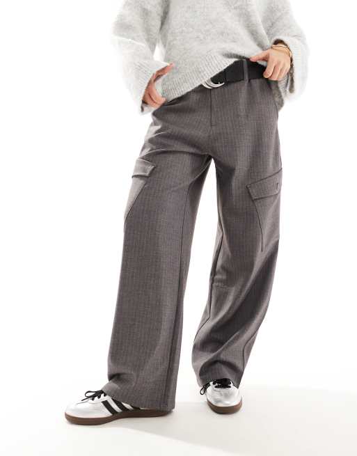 Pull&Bear - Pantalon cargo à rayures fines - Gris, 4 de 5