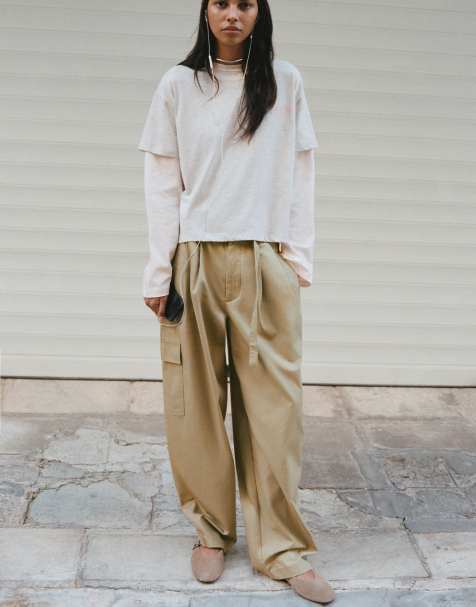 Pull&Bear pantalon cargo avec ceinture camel - view 1