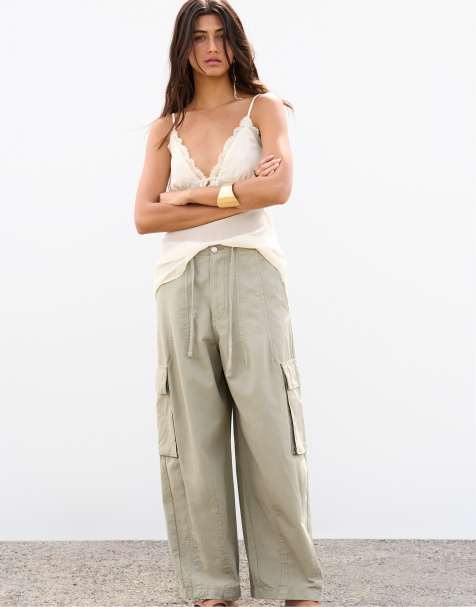 Pull&Bear - Pantalon cargo coupe ballon - Kaki pâle - view 1