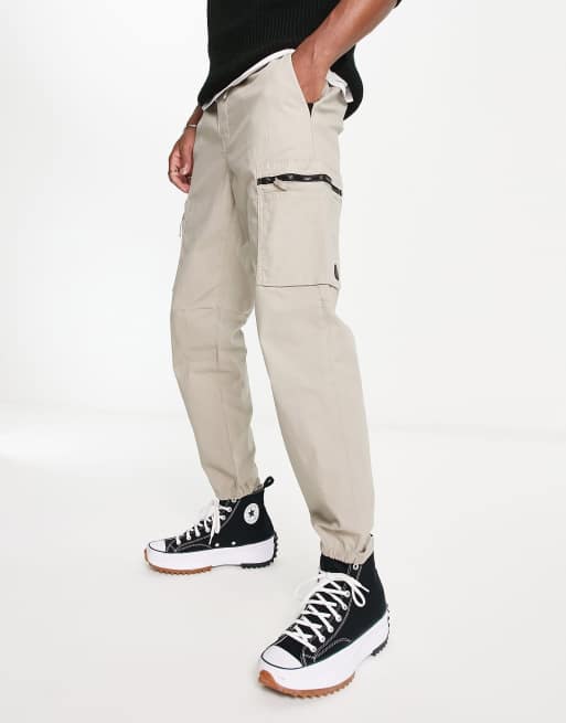 Pull&Bear - Pantalon cargo en tissu ripstop avec poche zippée - Taupe 