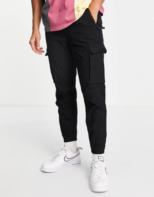 Pull&Bear - Pantalon cargo style utilitaire en tissu ripstop - Noir