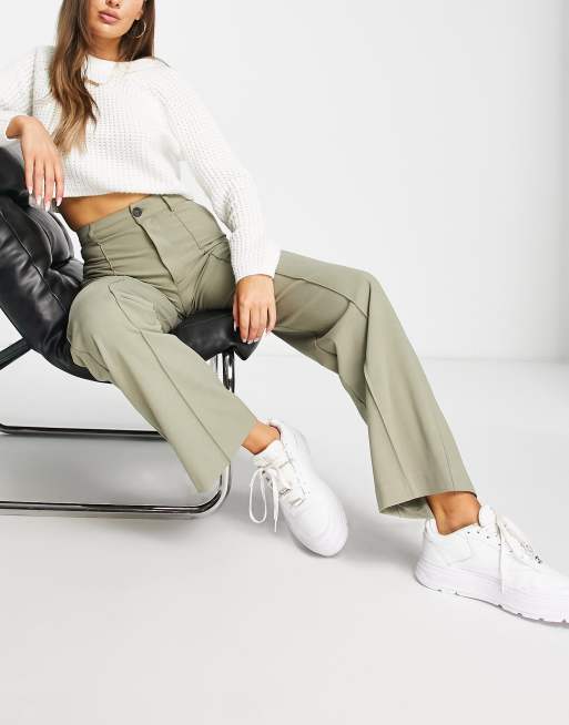 Pull&Bear - Pantalon carotte ajusté avec surpiqûres sur le devant - Vert , 4 de 4