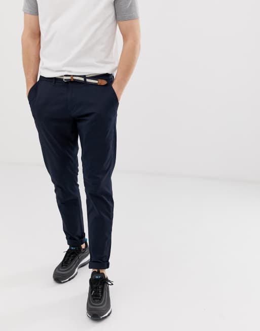 Pull&Bear Pantalon chino ajusté Bleu marine ASOS