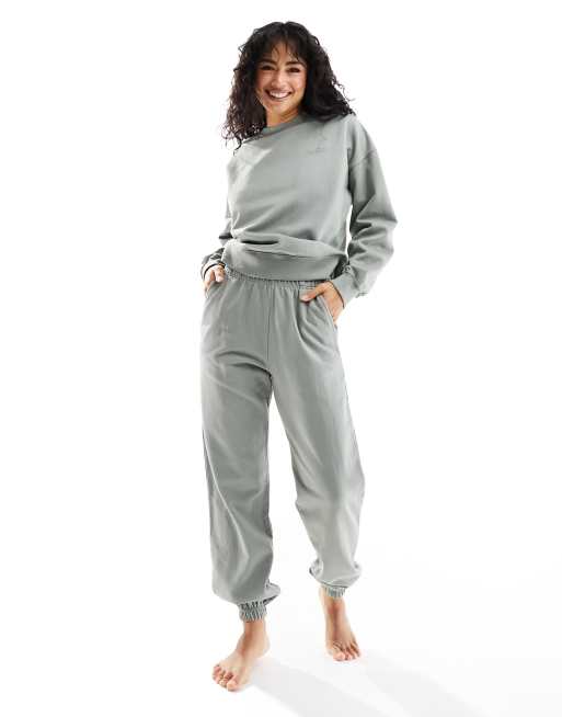 Pull&Bear - Pantalon de jogging d'ensemble avec motif - Vert délavé