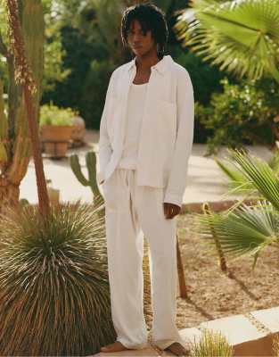 Pull&Bear - Pantalon de jogging en lin mélangé - Blanc - view 1