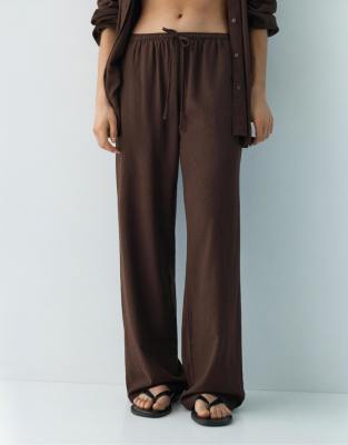 Pull & Bear - Pantalon de jogging en lin mélangé - Marron-Brown