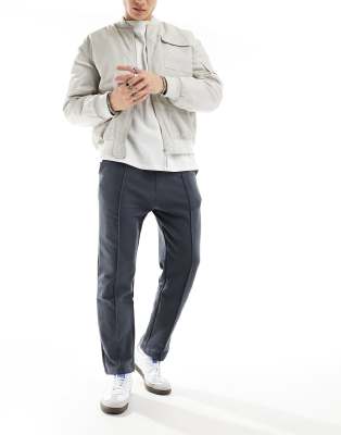 Pull&Bear wide leg seam front jogger in charcoal  - ASOS Price Checker