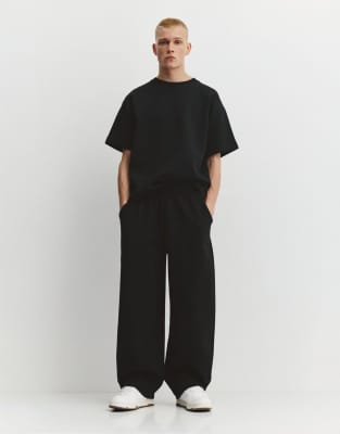 Pull & Bear - Pantalon de survêtement bouffant en maille interlock - Noir