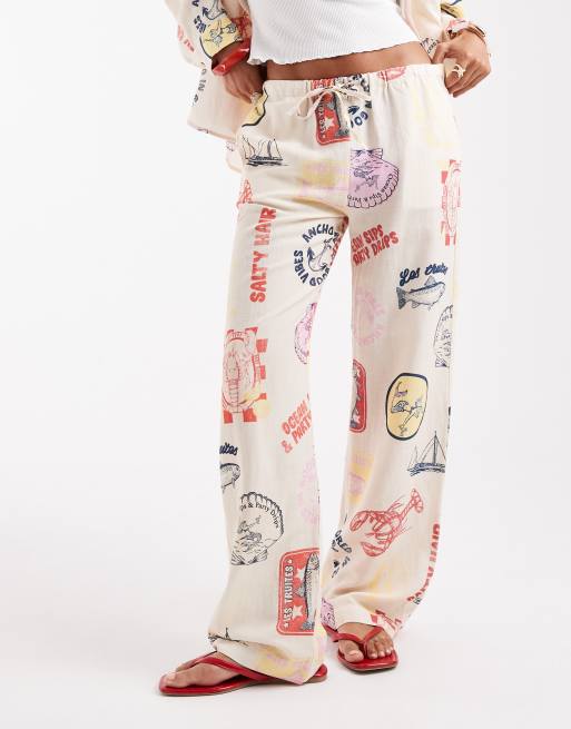 Pull&Bear - Pantalon d'ensemble à imprimé estival - Écru, 3 de 5
