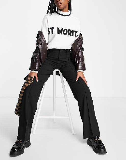 Pull&Bear - Pantalon droit ajusté à taille haute avec coutures sur le devant - Noir, 4 de 4