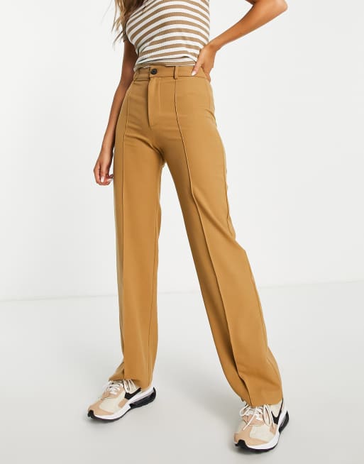 Pantalon droit camel femme