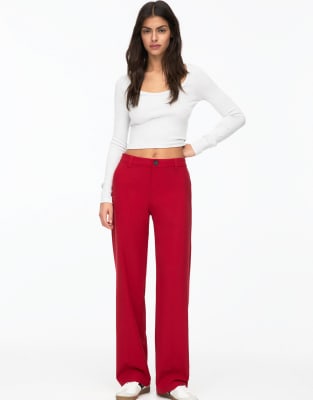 Pull & Bear - Pantalon droit ajusté - Rouge
