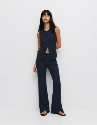 Pull & Bear - Pantalon droit en crêpe - Marine-Bleu marine