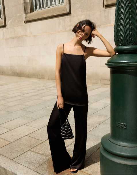 Pull&Bear - Pantalon droit en satin - Noir - view 1