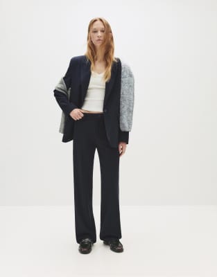 Pull & Bear - Pantalon droit habillé à taille haute avec rayures fines - Noir-Multicolore 32