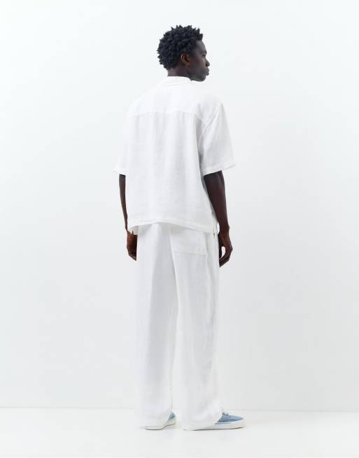 Pull&Bear - Pantalon en 100 % lin - Blanc, 3 de 4