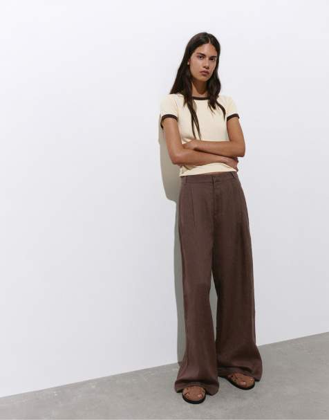 Pull&Bear - Pantalon en lin à pinces - Taupe - view 1