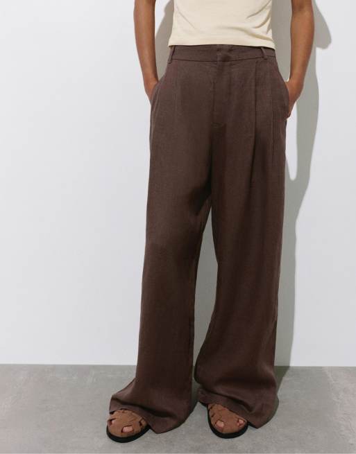 Pull&Bear - Pantalon en lin à pinces - Taupe, 4 de 4